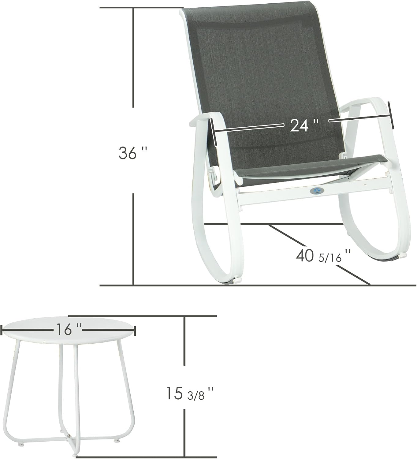 Kozyard 3-Piece Outdoor Rocking Chair Set, Patio Bistro Set 2 Sling Rockers with Side Table, Powder-Coated Aluminum Frame, Breathable Textilene Fabric for Porch, Garden, Balcony Gray