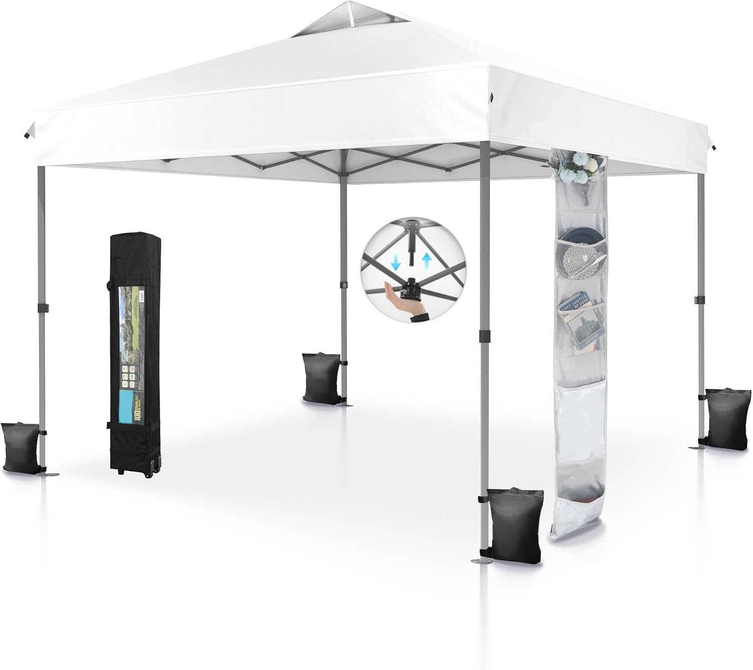 MFSTUDIO 10x10 Pop up Canopy Tent, Gazebo Shelter Sun Shade Canopies One Push Setup Portable Popup Easy Set up Tents with Vented Top,Storage,4 Sandbags,for Beach,Parties,Camping
