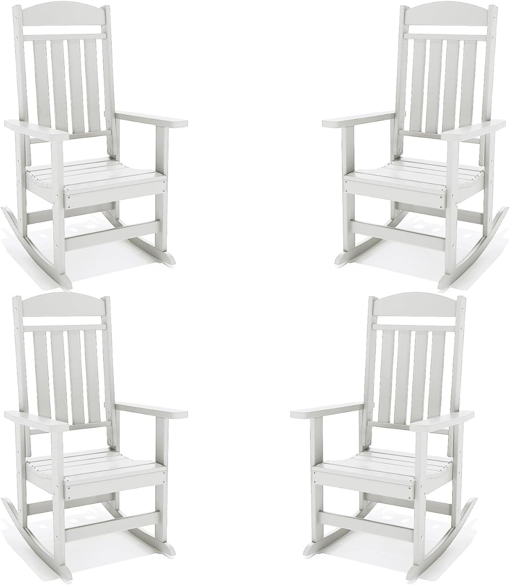 NAVINE Outdoor Rocking Chairs Set of 4, Oversized High Back Patio Rocking Chairs, All Weather Porch Rocking Chairs for Outside. White