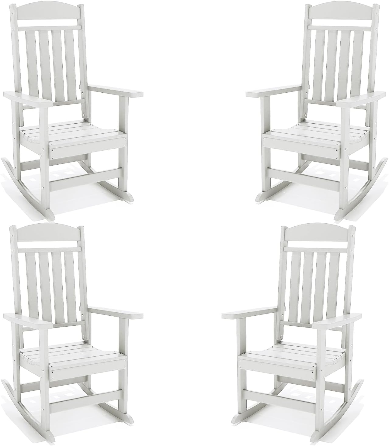 NAVINE Outdoor Rocking Chairs Set of 4, Oversized High Back Patio Rocking Chairs, All Weather Porch Rocking Chairs for Outside. White