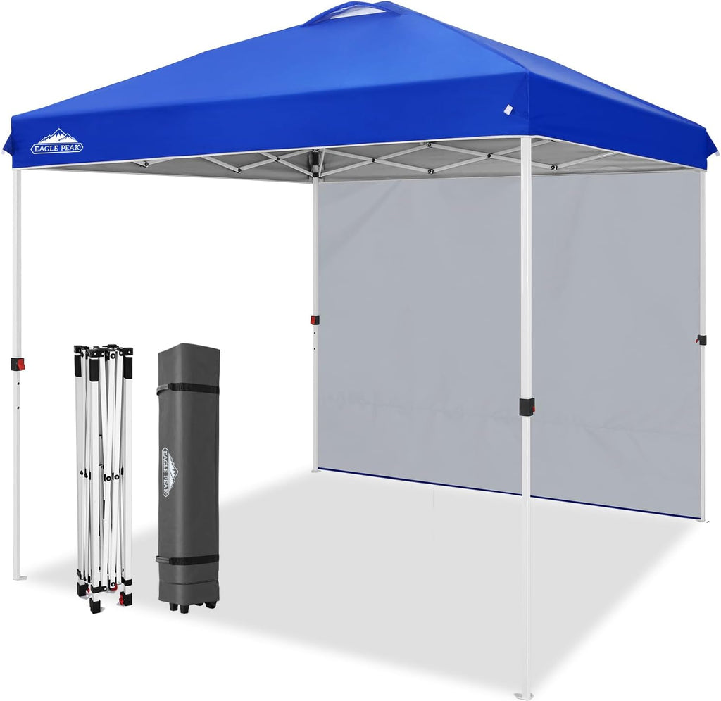EAGLE PEAK Commercial Canopy 8x8 Pop Up Canopy Tent with 1 Sidewall, Easy Setup Heavy Duty Instant Event Shelter for Vendors & Markets, Outdoor Sun Shade, Blue