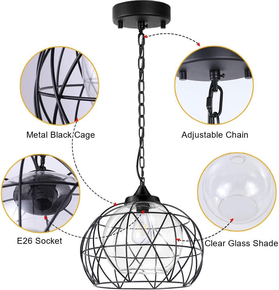 Wellmet Outdoor Pendant Light for Porch, Black Exterior Hanging Porch Light Fixtures, Modern Outdoor Chandelier Adjustable Outside Pendant Lantern for Entrance Balcony, Bar, Hallway, Entryway, Foyer