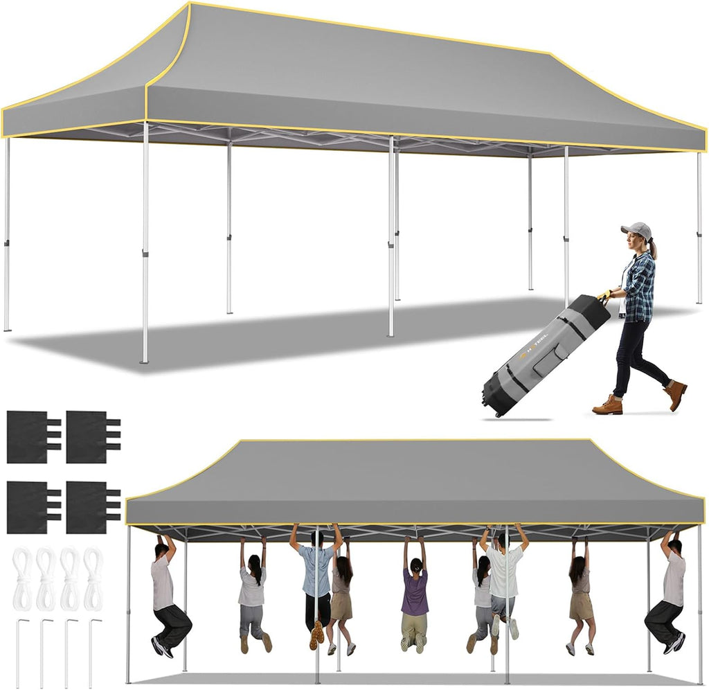 Hoteel 10x30 Pop Up Canopy Tent Heavy Duty Without Sidewalls, Waterproof Party Tent, Easy Set-up Commercial Instant Tents with Roller Bag & Sandbags, Hexagonal Leg (1-Year Warranty)