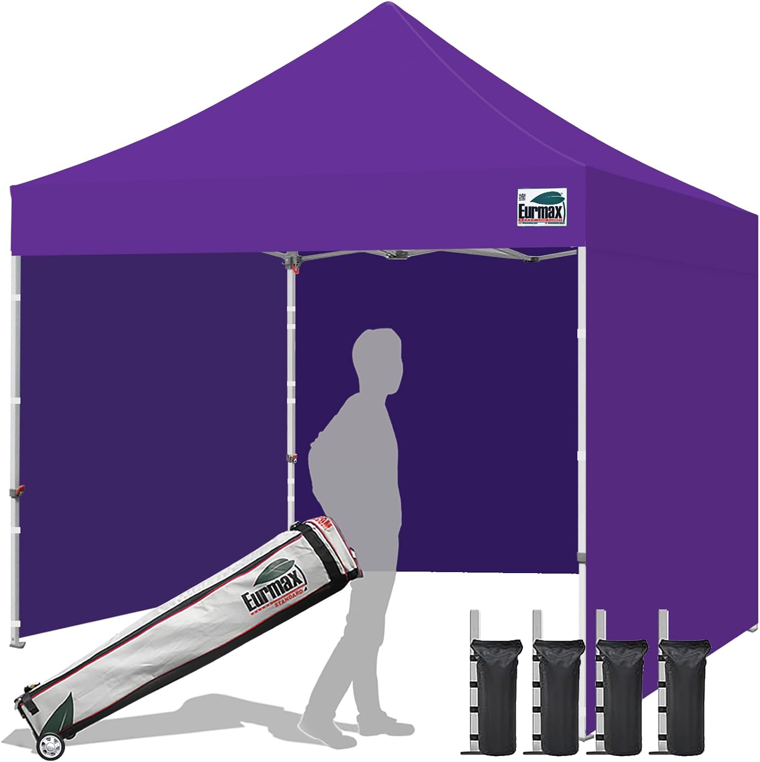 Eurmax USA 10x10 Pop Up Canopy Tent,Commercial Tent with Patented No-Tip Rolling Bag,4 Zippered Removable Walls,UV & Water Resistant Canopy Top,Heavy Duty Outdoor Gazebo,Instant Shelter(Purple)