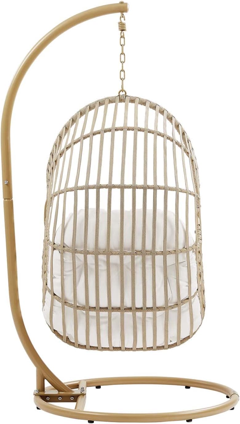 Amalie Wicker Rattan Outdoor Patio Rattan Swing Chair in Natural White
