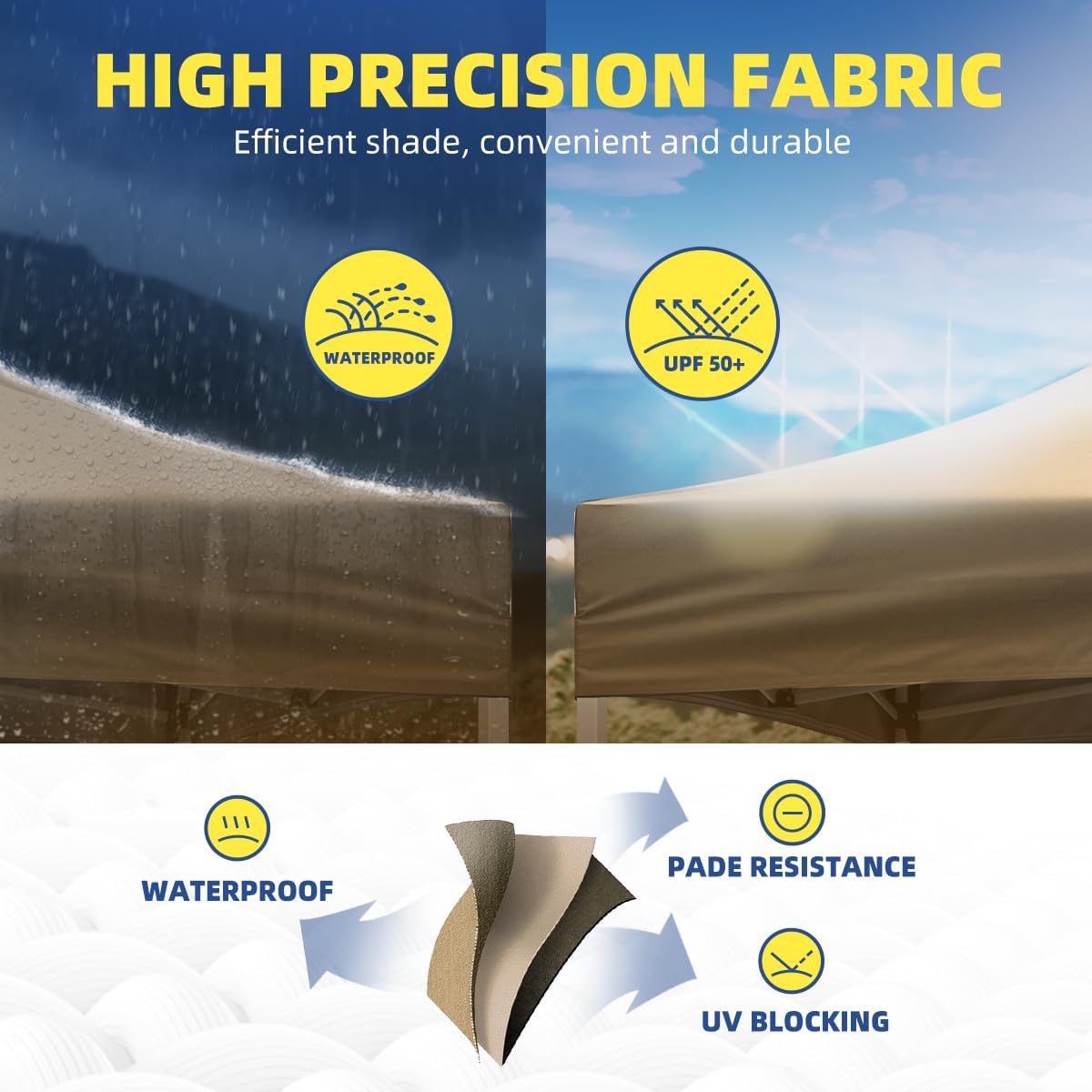 10x10ft Commercial Pop Up Canopy Tent with Removable Sidewalls, Waterproof Adjustable Height Outdoor Gazebo Sun Shelter, Heavy Duty UPF 50+ Party Tent for Camping & Events - Beige