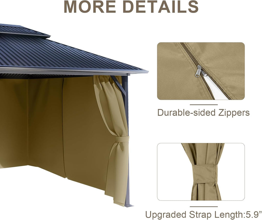 BPS 12' x 16' Gazebo Privacy Curtains with Double Zipper, 4-Panels Side Wall Universal Gazebo Side Panels Replacement for Patio, Outdoor Canopy, Garden and Backyard (Curtain Only)