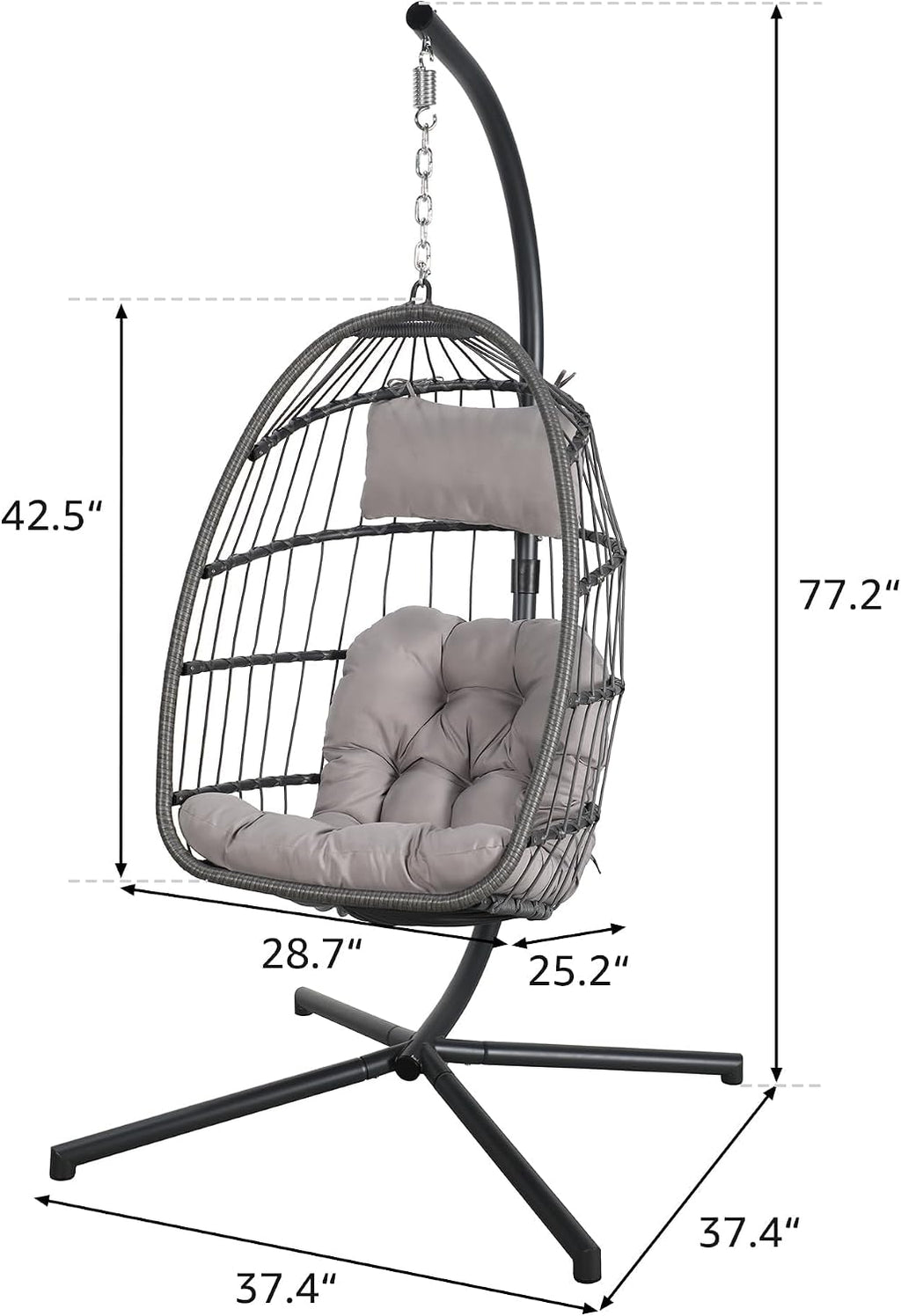 Egg Chair with Stand, Patio Rattan Wicker Hanging Swing Egg Chair Basket Hanging Chair with dust Cover for Indoor Outdoor Bedroom Garden Aluminum Steel Frame