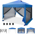 MFSTUDIO 10'x10' Pop Up Canopy Tent with Netting, Portable Instant Folding Canopy, Outdoor Canopy Screen Event Tent with 4 Zippered Mesh Netting for Garden, Blue