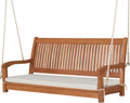 Tangkula 2 Person Hanging Porch Swing, Outdoor Bench Swing with Hanging Ropes, High Back, Cozy Armrests, Heavy Duty 800Lbs Wooden Hanging Swing Chair with Cushion for Backyard, Deck, Garden Natural