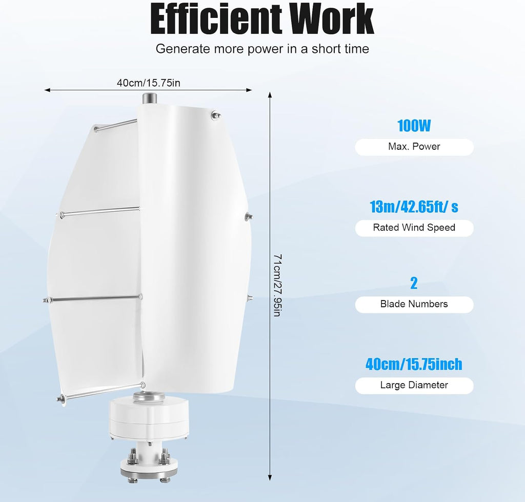 Wind Turbine Generator Kit, Vertical Axis Wind Turbine Generator with Electromagnetism Controller, Hybrid Wind System for Home, Business, Industrial Energy Supply