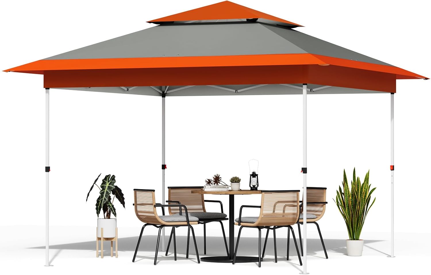 TLSUNNY 13X13 Pop Up Canopy Tent, Camping Shader W/Overhanging Eaves & Sand Bag, Outdoor Gazebo Shelter W/One Push Setup & Wheeled Bag, Height Adjustable, for Patio, Market, Party (Orange, 13FTX13FT)