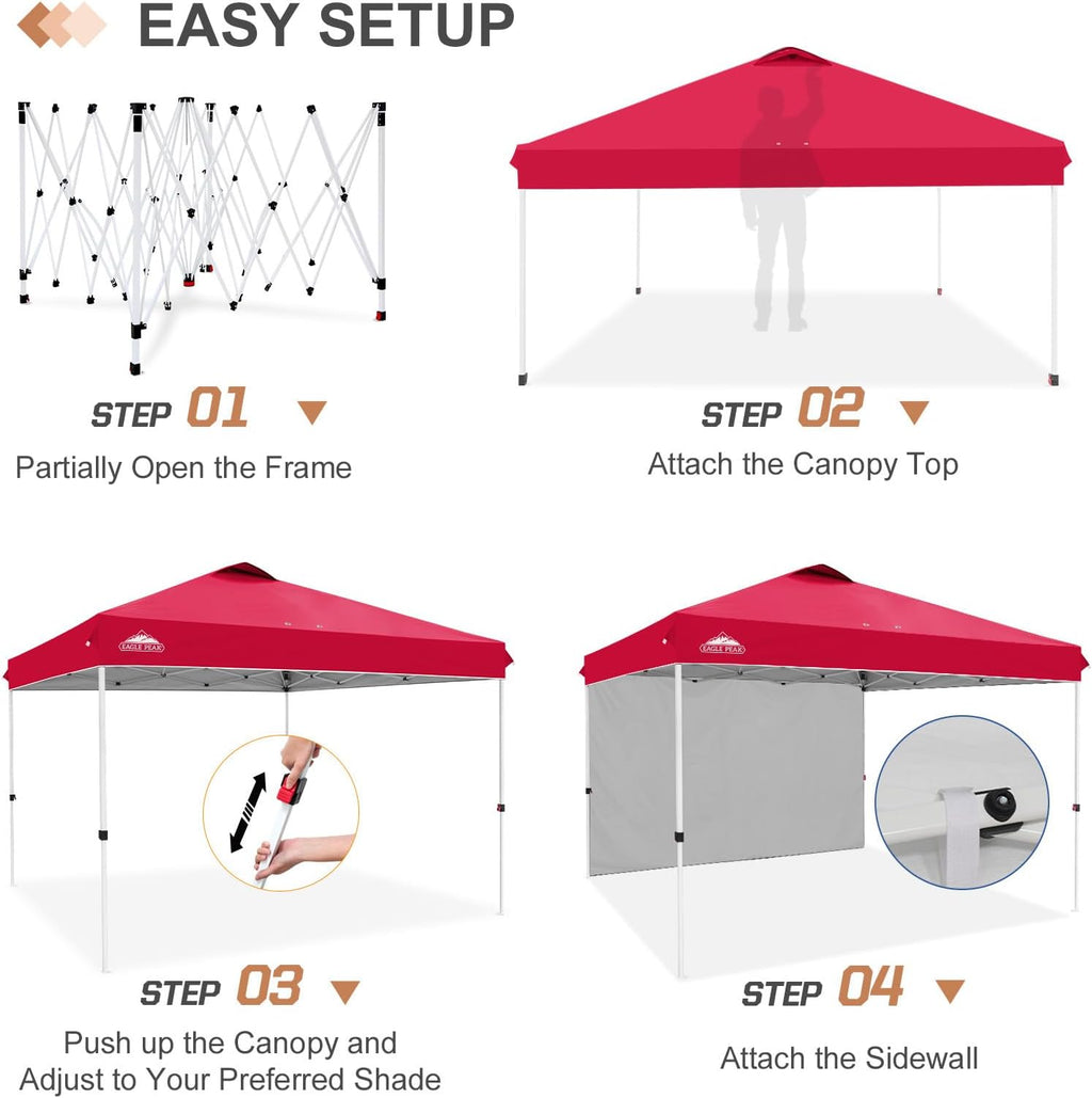 EAGLE PEAK Commercial Canopy 12x12 Pop Up Canopy Tent with 1 Sidewall, Easy Setup Heavy Duty Instant Event Shelter for Vendors & Markets, Outdoor Sun Shade, Red