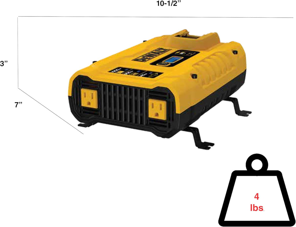 DEWALT DXAEPIP3W 20V, 3-Way Powered (Cables, Battery, DC Plug) 1000 Watt Power Inverter; Dual AC Outlets, 1 USB-A Port, & 1 USB-C 30W Port