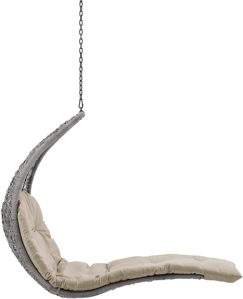 Modway Landscape Wicker Rattan Outdoor Patio Porch Chaise Lounge Hanging Swing Chair in Light Gray, Beige