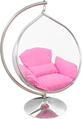 Hanging Chair - Transparent Acrylic Bubble, Waterdrop Shape, Indoor Swing Chair with Gold/Chrome Stand, Durable Fabric Cushion - Luxury Accent for Living Room, Bedroom (Chrome/Pink)