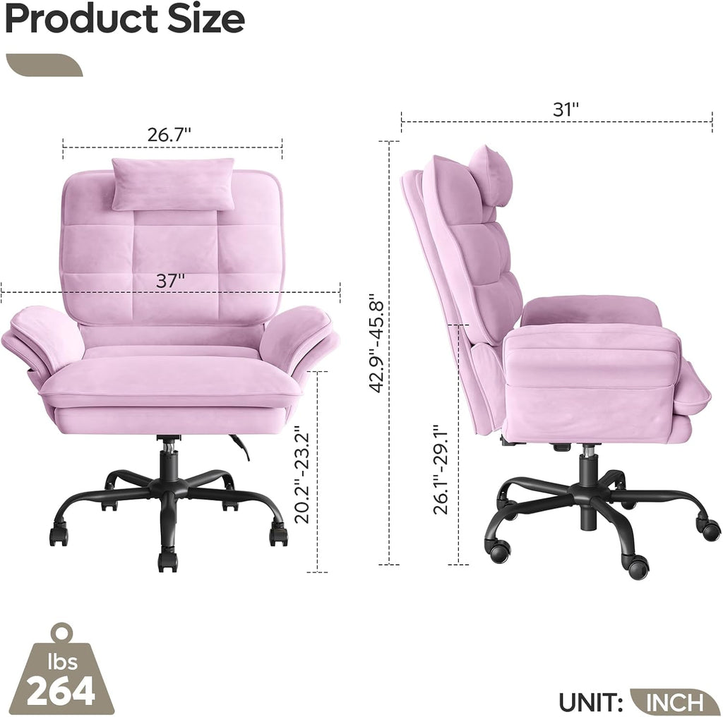 Bestier Criss Cross Chair with Flip-Up Armrests and Headrest, 135° Reclining Swivel Executive Chair with Side Pockets, Big and Tall Computer Desk Chair for Home Office Bedroom, Pink Velvet