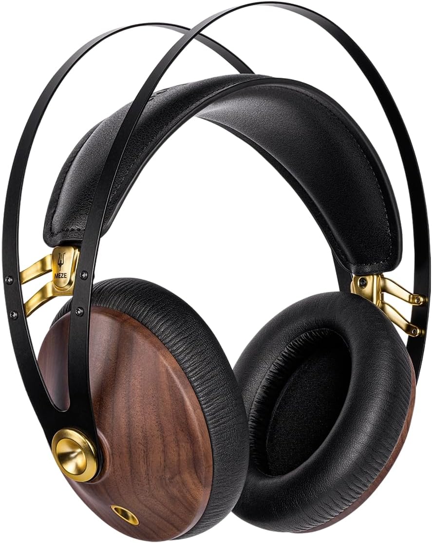 MEZE AUDIO | 99 Classics Walnut Gold | Wooden Closed-Back Headphones for Audiophiles | Gaming | Podcasts | Home Office | Wired Over-Ear Headphones with Mic and Self Adjustable Headband