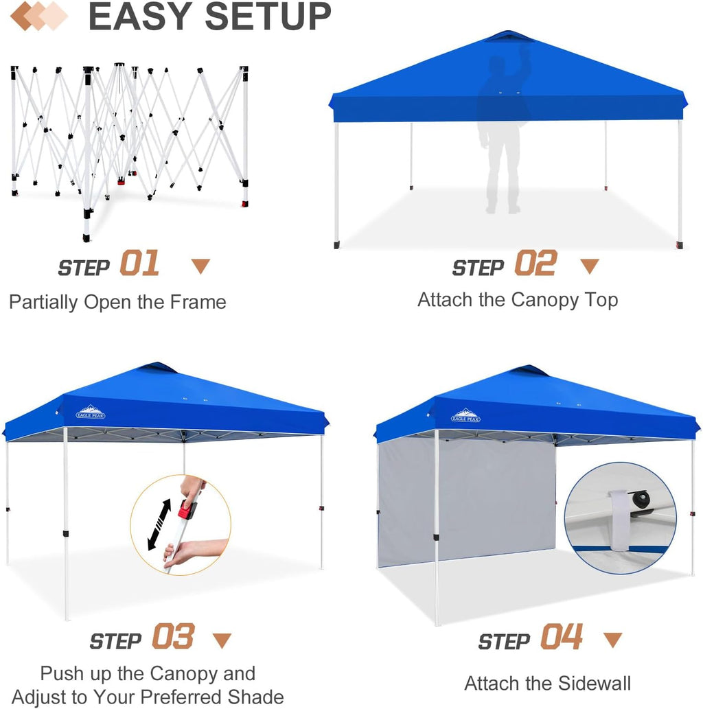 EAGLE PEAK Commercial Canopy 12x12 Pop Up Canopy Tent with 1 Sidewall, Easy Setup Heavy Duty Instant Event Shelter for Vendors & Markets, Outdoor Sun Shade, Blue