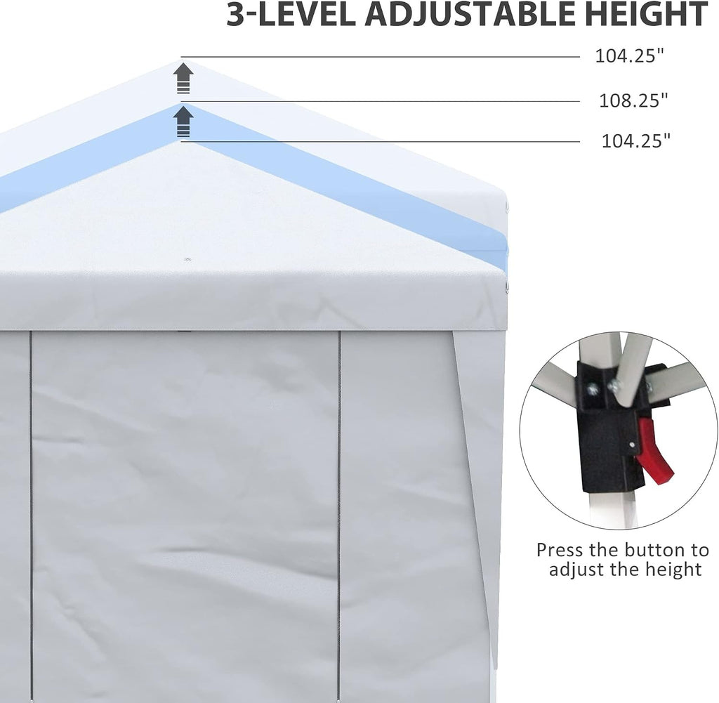 Outsunny 10' x 19.5' Pop Up Canopy with Sidewalls, UPF 30+ Height Adjustable Large Party Tent Event Shelter with Sandbags and Wheeled Carry Bag for Garden, Patio, White