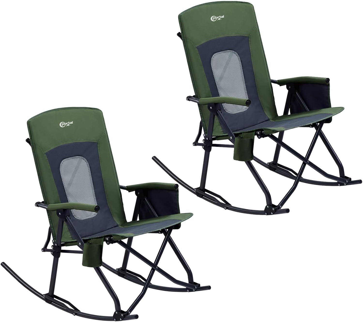 PORTAL Oversized Folding Rocking Camping Chair Portable Outdoor Rocker with High Back Hard Armrests Carry Bag, Supports 400 lbs
