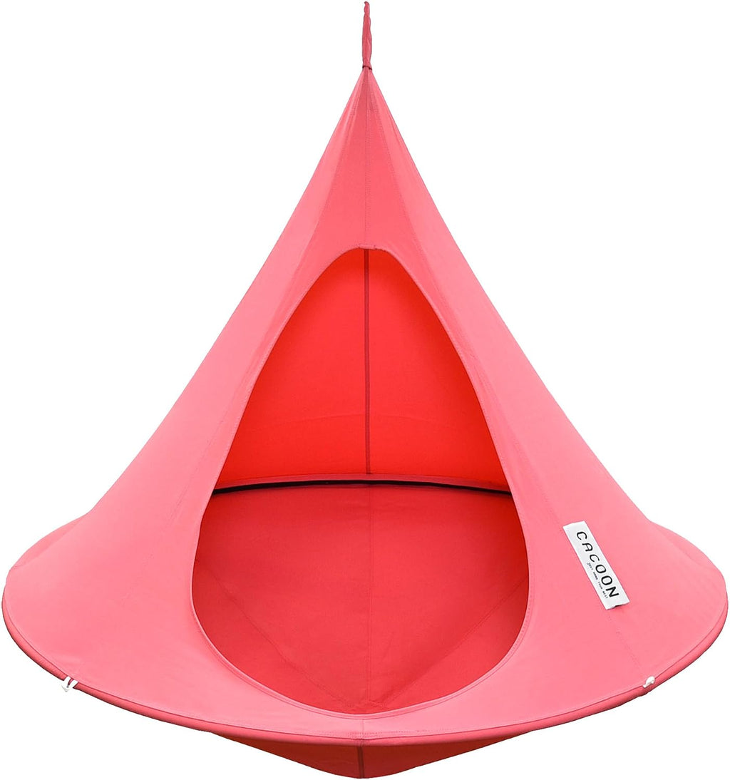 Single Cacoon Hanging Chair – Cozy Indoor/Outdoor Hammock with Polyester Canvas, 440 lb Capacity, Includes 18ft Rope & Carabiner (Coral Rose)