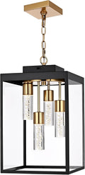 MELUCEE 15.7 Inch Outdoor Pendant Light 5 Color Dimmable LED Exterior Lantern Hanging Light Ceiling Mount with Clear Glass, Black Outside Chandelier for Porch Garage Gazebo Patio, Built-in LED Chips