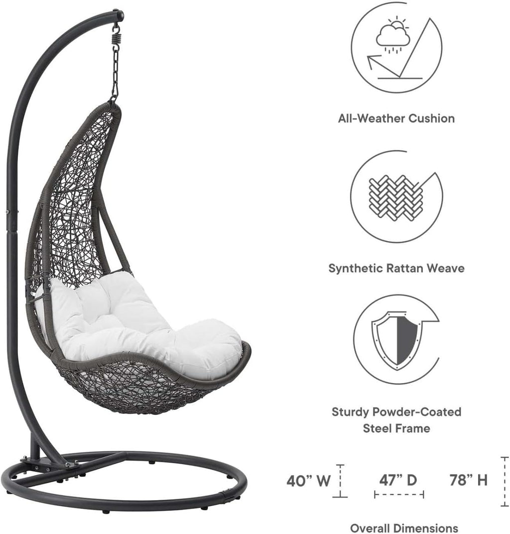 Modway Abate Wicker Rattan Outdoor Patio Porch Lounge Swing Chair Set with Stand in Gray White