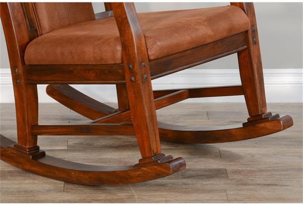 Pemberly Row Mahogany Rocking Chair with Cushioned Seat and Back, Studded Accents, Smooth Rocking Motion, Dark Chocolate