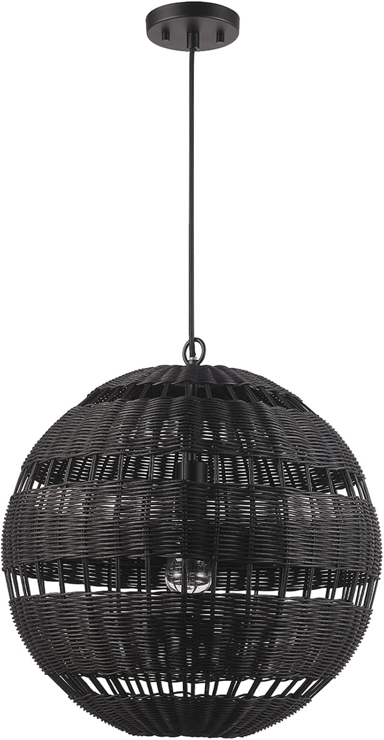 Globe Electric Novogratz x 65838 Beth 1-Light Pendant Lighting, Matte Black, Bulb Not Included