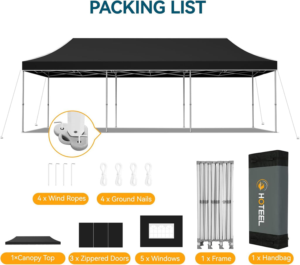 Hoteel 10x30 Pop Up Canopy Heavy Duty with 8 Sidewalls, Waterproof Outdoor Event Tents, Easy Set-up Instant Tent with Hand Bag, Rope & Nail, Hexagonal Leg (1-Year Warranty,Upgrade)