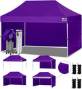 Eurmax USA 10x15 Pop Up Canopy Tent,Commercial Tent with Patented No-Tip Rolling Bag,4 Zippered Removable Walls,UV & Water Resistant Canopy Top,Heavy Duty Outdoor Gazebo,Instant Shelter(Purple)