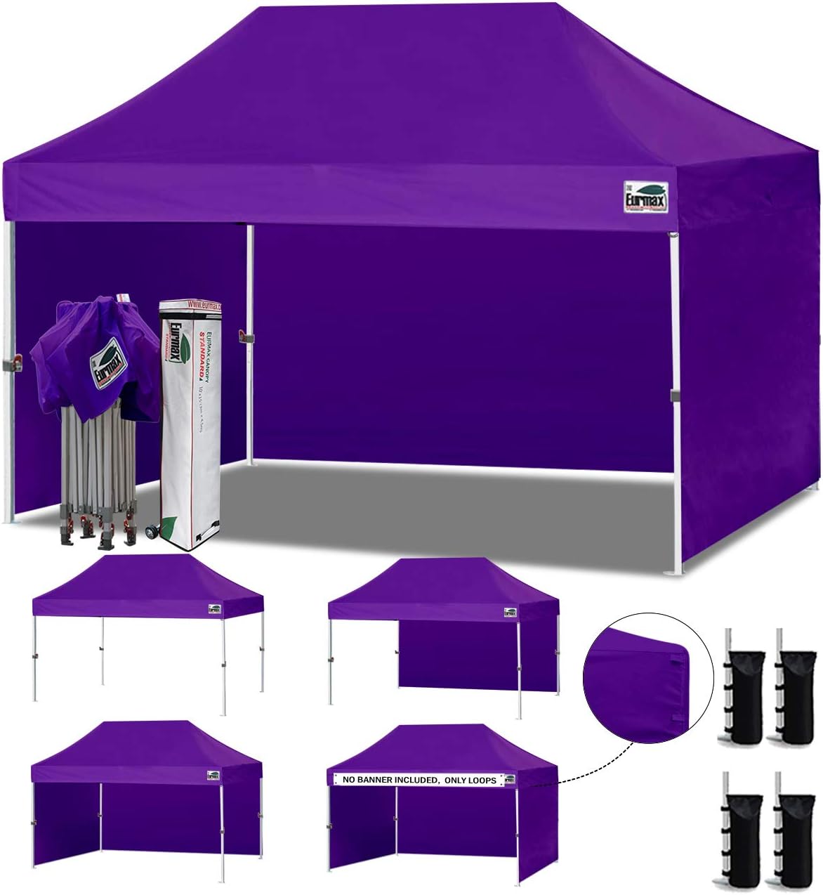 Eurmax USA 10x15 Pop Up Canopy Tent,Commercial Tent with Patented No-Tip Rolling Bag,4 Zippered Removable Walls,UV & Water Resistant Canopy Top,Heavy Duty Outdoor Gazebo,Instant Shelter(Purple)