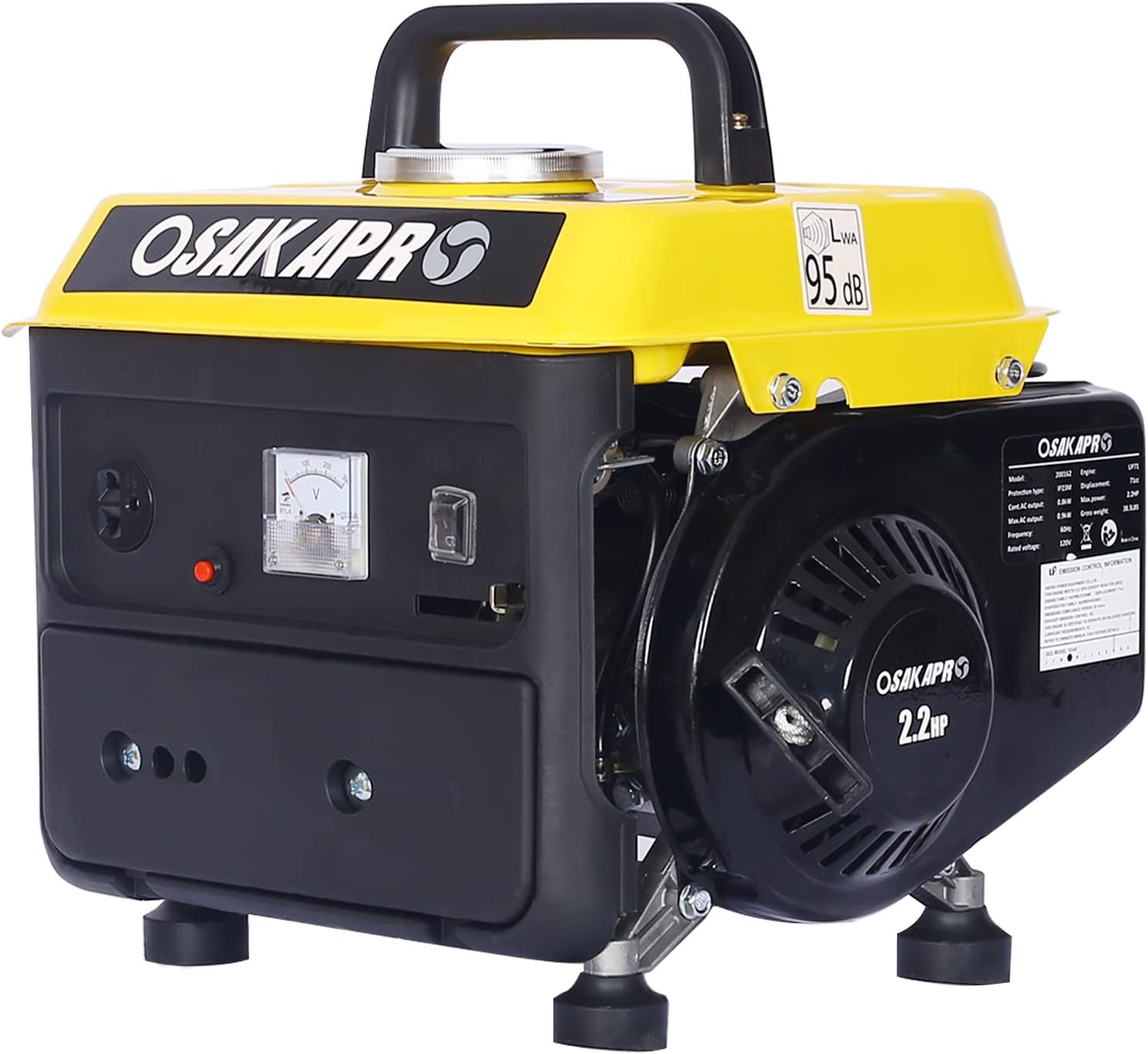 Portable Outdoor Generator, Low Noise Gas Powered Generator for Home Use, 71CC 2-Stroke Engine, 800-Watt Rated Power, EPA Compliant, Perfect for Camping & Tailgating-Yellow
