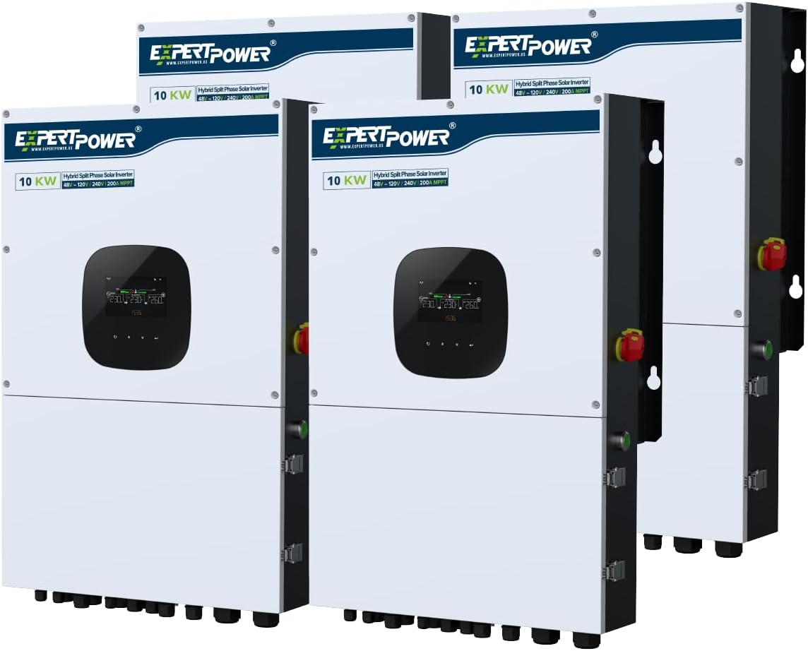 4 Pack ExpertPower 10KW 48V - 120V/ 240V/ 208V Hybrid Solar Inverter | 12KW Solar Input, 10KW AC Output | Max. 60KW in Parallel | UL1741 | Built-in WiFi | Home, Cabin, Off-Grid, Grid-Tie Solar System