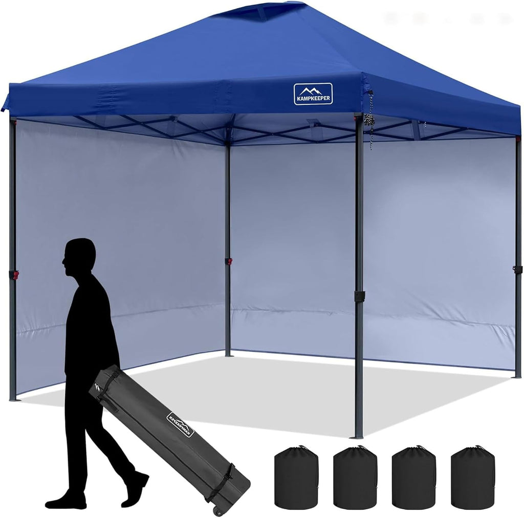 KAMPKEEPER 10x10 Pop-Up Canopy Tent, Waterproof, Portable Shade with Side Walls, Adjustable Instant Outdoor Shelter for Camping, Backyard, and Events, Navy Blue