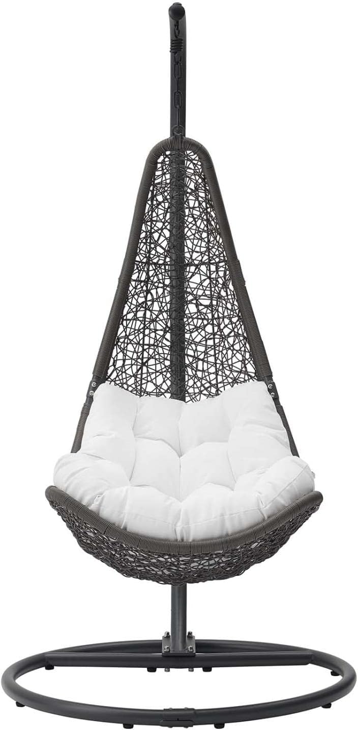 Modway Abate Wicker Rattan Outdoor Patio Porch Lounge Swing Chair Set with Stand in Gray White