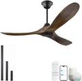 52 Inch Outdoor Ceiling Fan for Patios Damp Rated, Smart Wood 3 Blades Propeller Ceiling Fans No Light Quiet Reversible DC Motor with Large Airflow for Indoor Work with Alexa Voice/Google/App