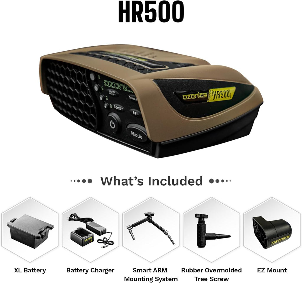 Ozonics HR500 Scent Eliminator with New Hyperboost Mode | Ozone Generator for Hunting with 4 Modes of Operation, Odor Eliminator with Bluetooth Connectivity - XL Battery & Smart Arm Mount Included