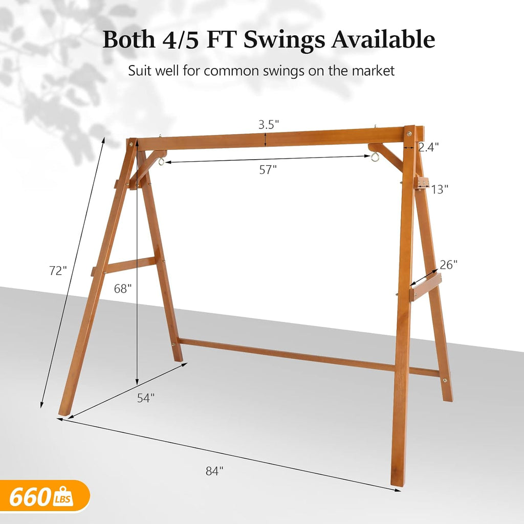 VINGLI 5 FT Outdoor Porch Swing with Frame, Patio Hanging Swing & Stand with Extra Cushions Heavy Duty 880 LBS for Yard, Garden, Pool, Deck, Brown