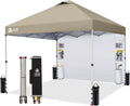 CROWN SHADES Canopy Tent 10x10 Pop Up Canopy Outdoor Shade with Pockets Sidewall, Easy Up Sun Shelter with One Person Set Up Center Lock, Portable Instant Camping Beach Canopy Tents, Beige