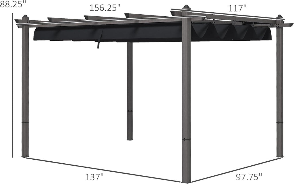 Outsunny 10' x 13' Retractable Pergola Canopy, Wood Grain Aluminum Pergola, Outdoor Sun Shade Shelter for Grill, Garden, Patio, Backyard, Deck, Gray