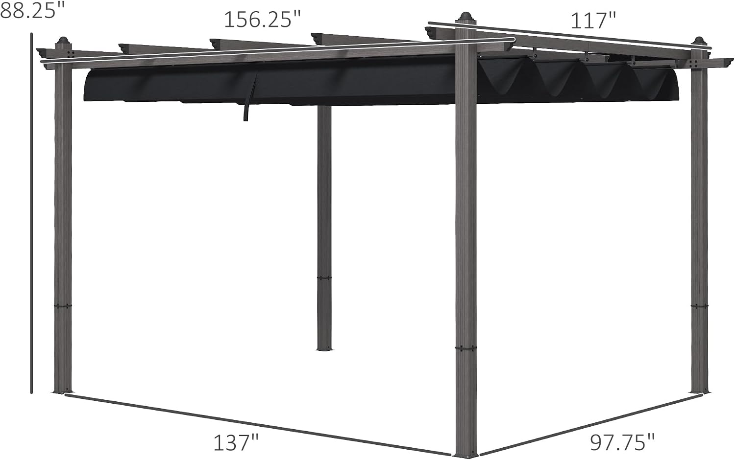Outsunny 10' x 13' Retractable Pergola Canopy, Wood Grain Aluminum Pergola, Outdoor Sun Shade Shelter for Grill, Garden, Patio, Backyard, Deck, Gray