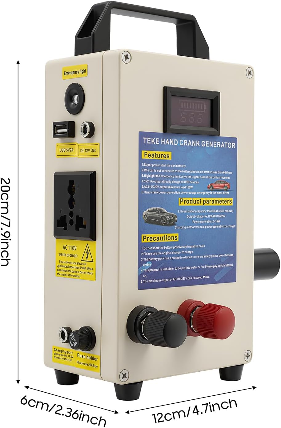 Hand Crank Generator, 20A 15600mAh Portable Power Station High Power Manual Power Supply Emergency Charger with Handle&Cable Lines for Field Operations Natural Disasters Survival Training