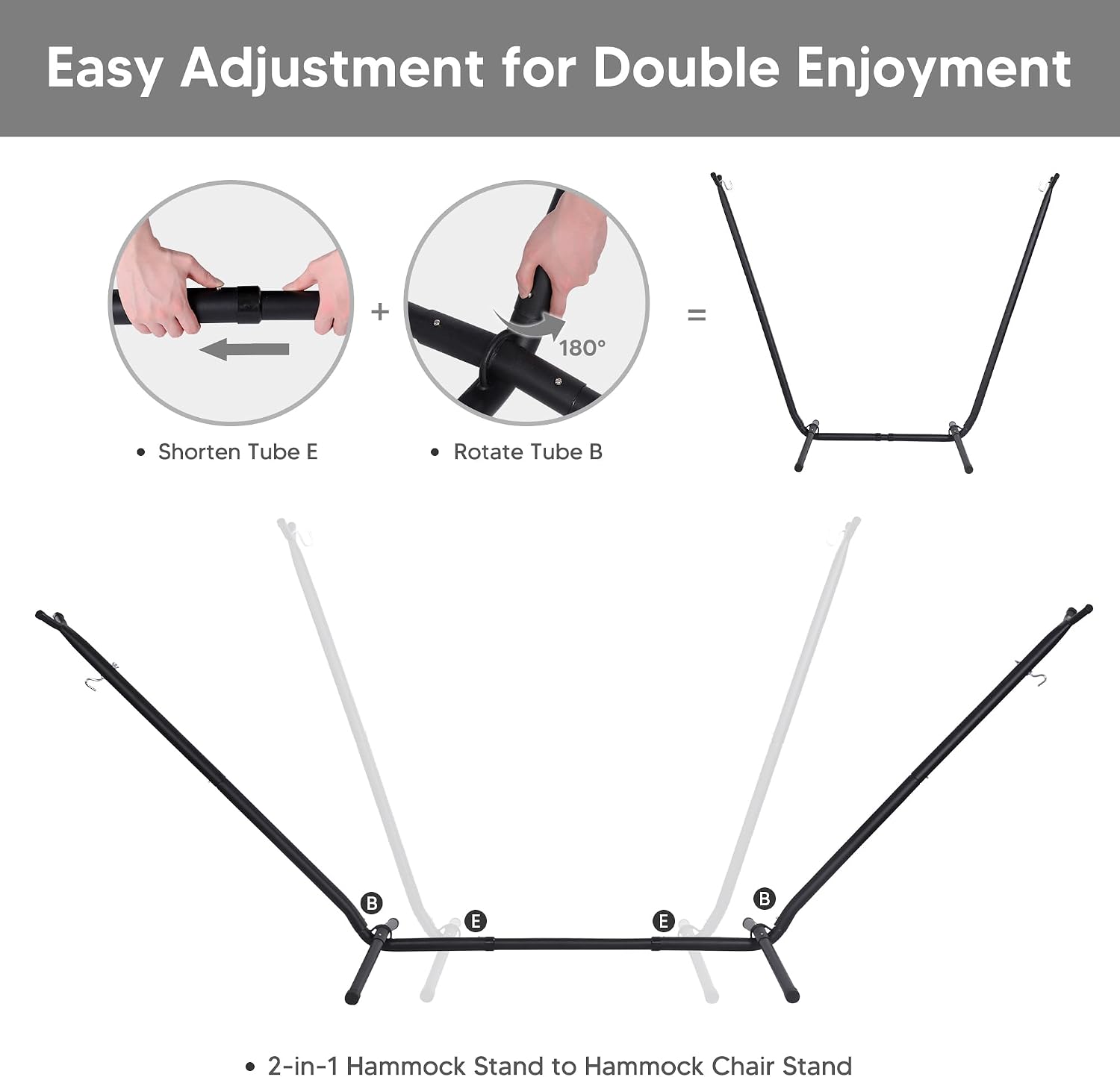 SUNCREAT 2-in-1 Convertible Portable Double Hammock with Stand Included, Outdoor Hammock and Stand, Patented, Natural Tassel