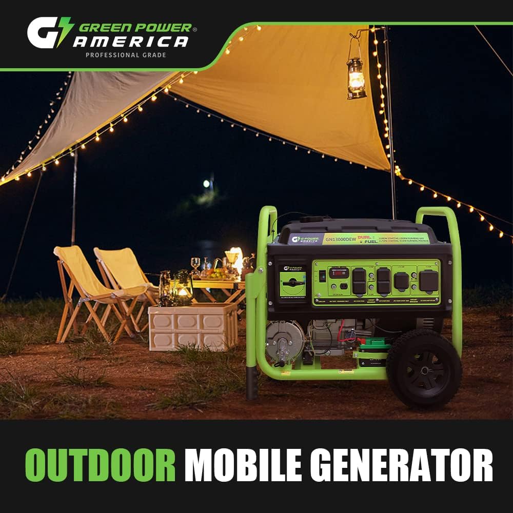 Green-Power America 13000 Watt Dual Fuel Portable Generator, Gas & Propane Powered, Electric Start, Backup Power for Home Emergency, RV Camping & Outdoor Use