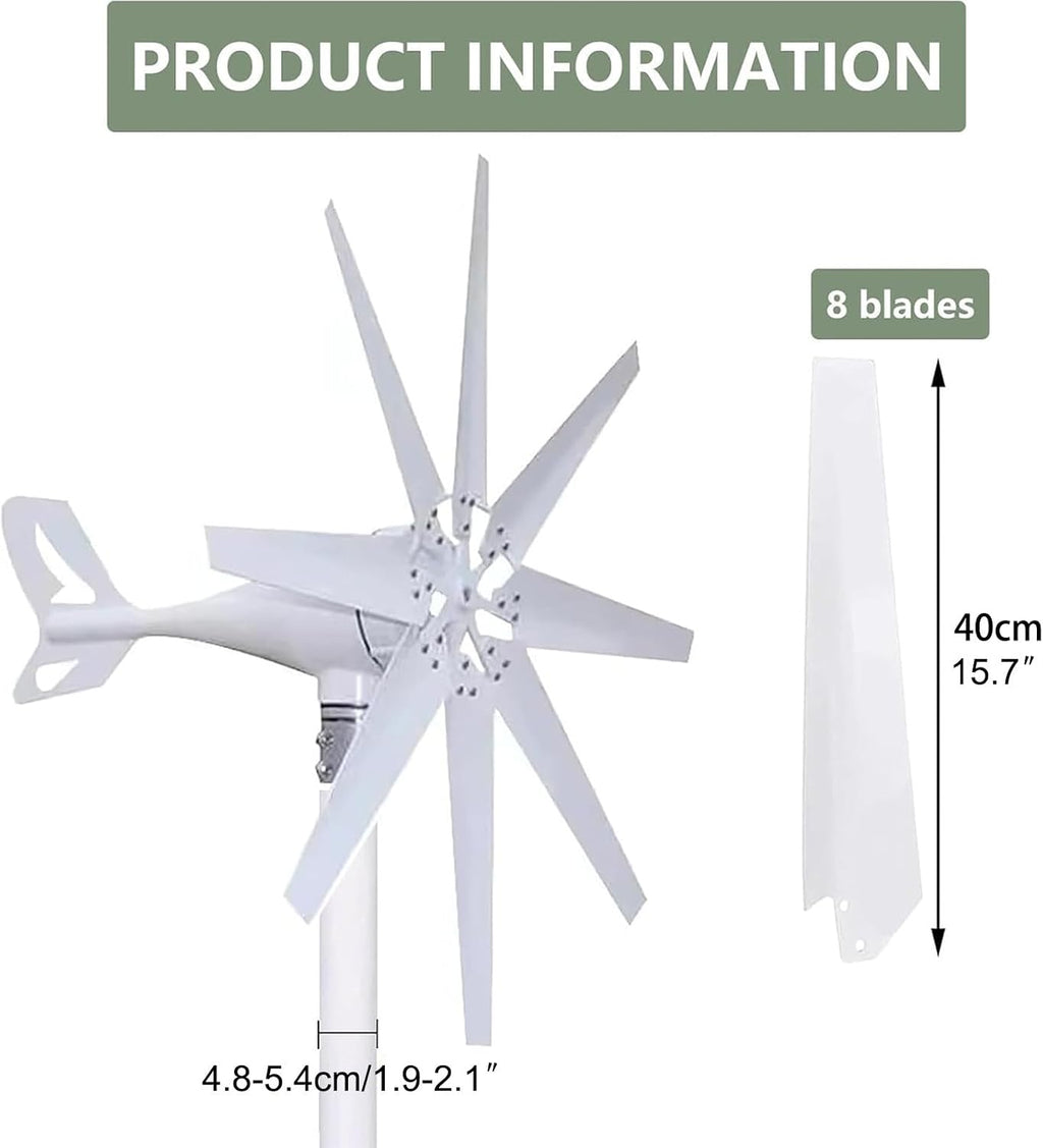 Wind Turbine 12000W with Wind Solar Controller, Wind Generator for Home Use, Wind Turbine Generator Kit 8 Blades Blue,24V