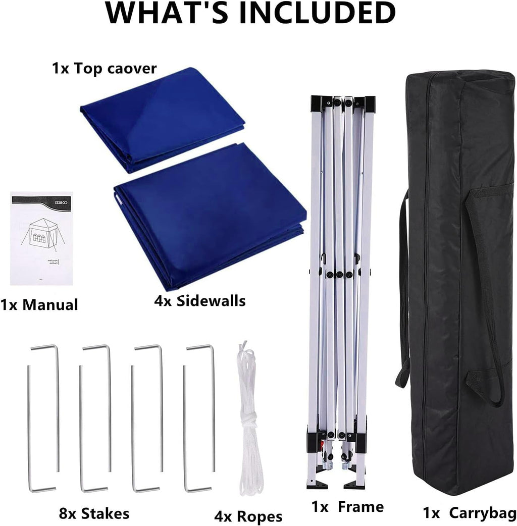COBIZI 10x10 Pop Up Canopy Tent with 4 Removable Sidewalls, UPF 50+ Waterproof 10x10 Outdoor Portable Canopy for Commercial, Parties, Backyard, Beach with Carry Bag, Ropes, Stakes (Navy Blue, 10'x10')