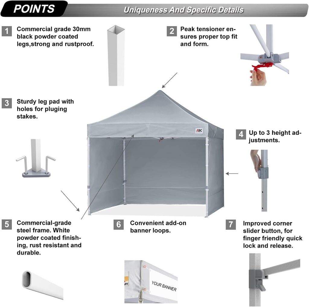 ABCCANOPY Easy Pop Up Canopy Tent with Sidewalls Commercial -Series, Gray