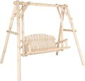 VINGLI Heavy Duty 880 LBS Wooden Patio Porch Swing with A-Frame Stand, Hanging Swing Bench Chair with Frame for Outside, Yard, Garden (Natural)